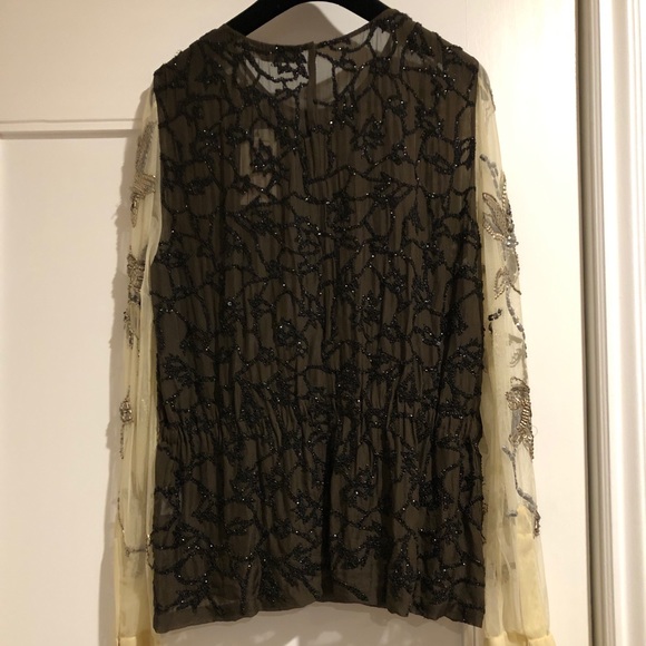 Beaded Designer Dries Von Noten silk long sleeve top with elastic waist - Picture 8 of 15